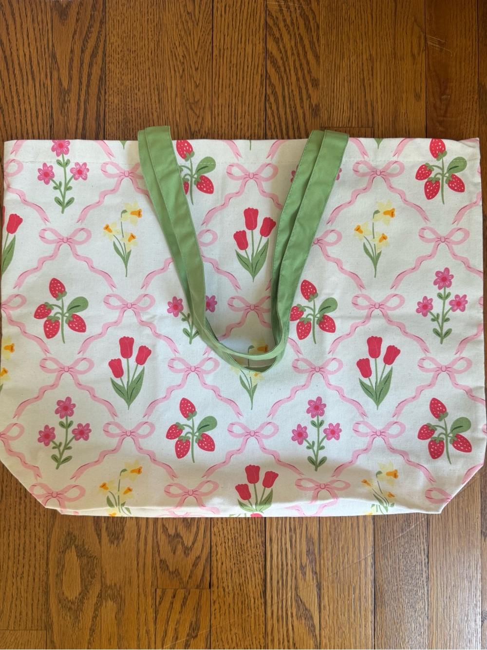 NWT Floral Tote Canvas Bag with Green Handles